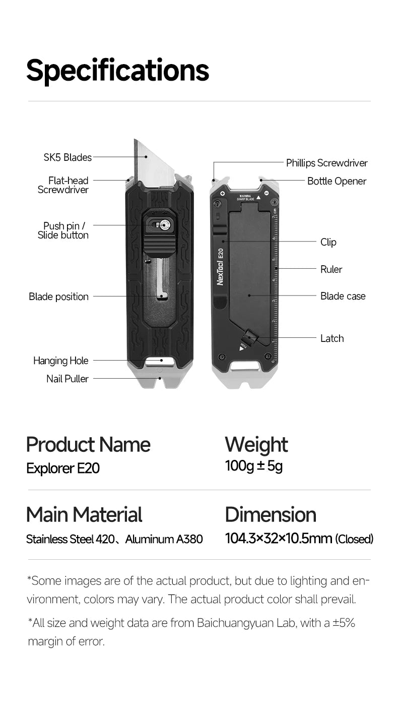 New NexTool Explorer E20 Utility Knife Box Cutter 8-in-1 Multi-tool Innovative Auto Reload Design Mini EDC Tools Built-in Blades