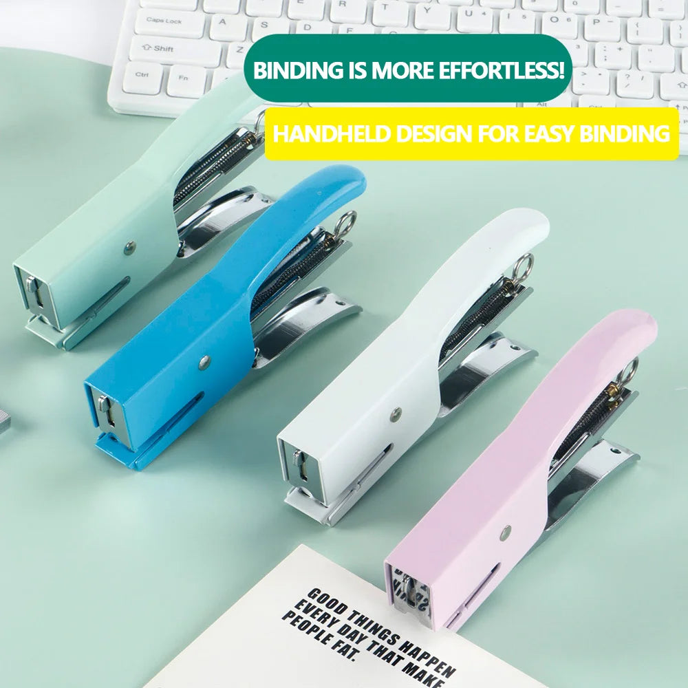 1 Pcs Polychromatic Metal Clip Stapler Hand-held Stapler Portable 24/6 Staples Fashion Stationery Office Supplies