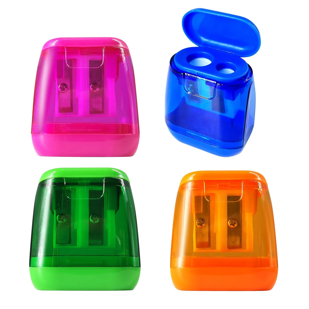 1pc Student Plastic Color Transparent Pencil Sharpener Geometric Double Hole Sketch Pencil Sharpener Manual Pencil Sharpener