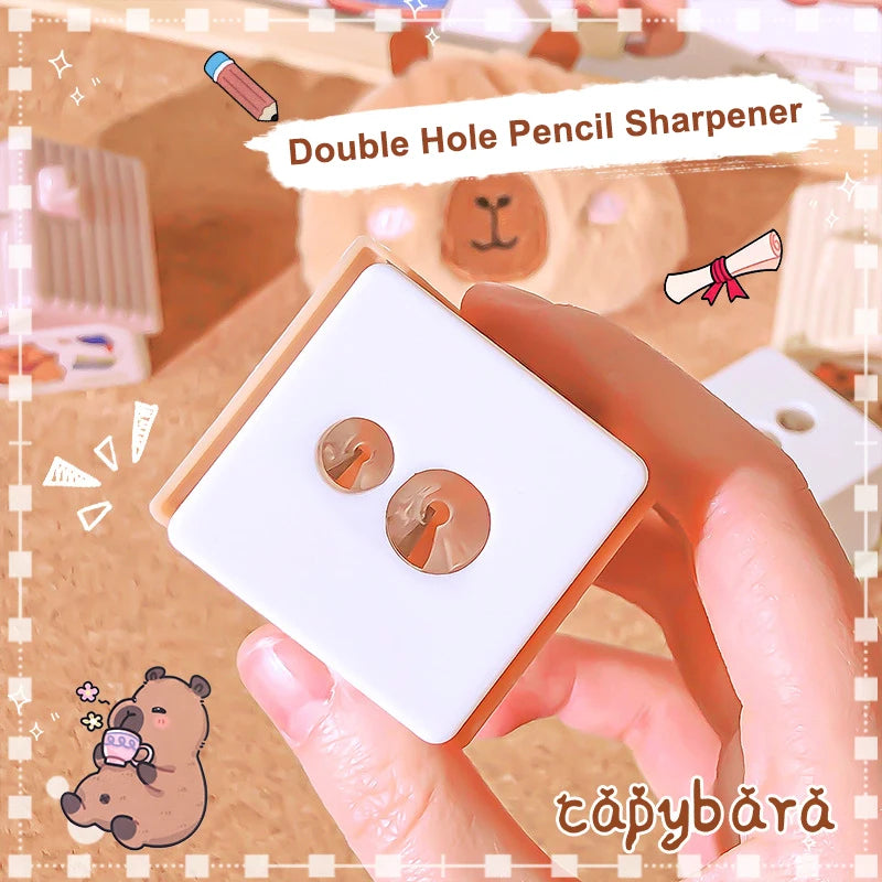 1Pcs Cartoon Capybara Pencil Sharpener Double Hole Pencil Sharpener Portable Mini Manual Pencil Sharpener Student Stationery