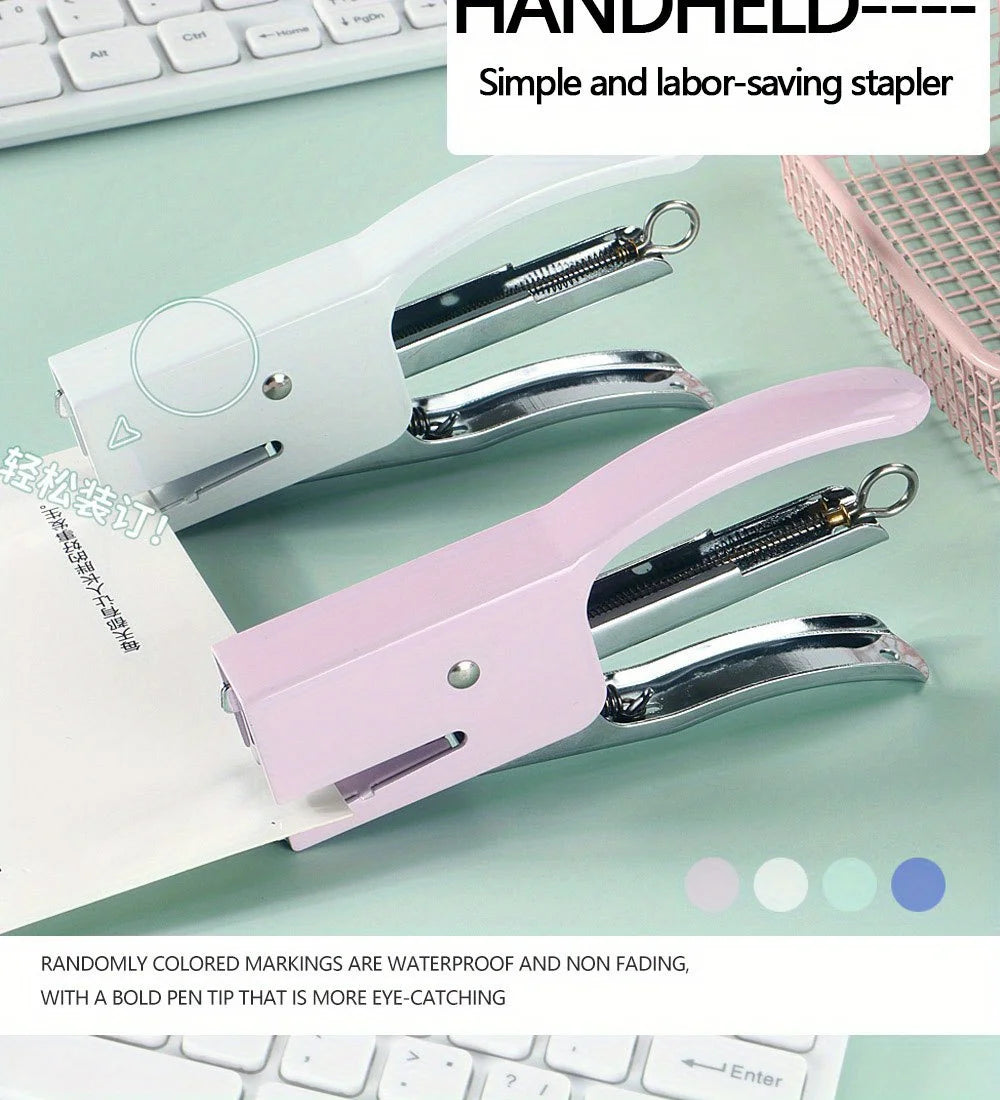 1 Pcs Polychromatic Metal Clip Stapler Hand-held Stapler Portable 24/6 Staples Fashion Stationery Office Supplies