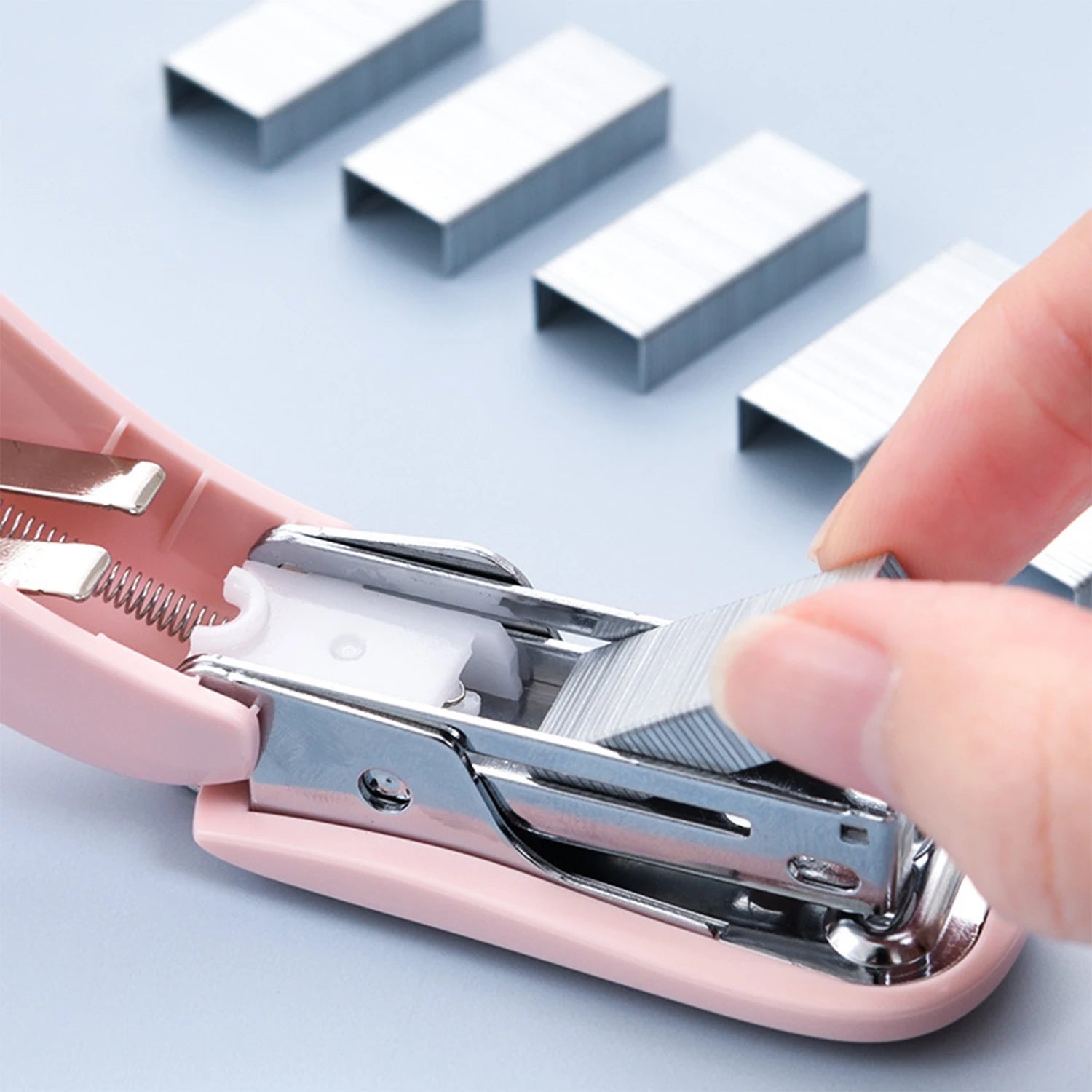 Mini Stapler Kit Portable Small Stapler and Staples for Binding Paper Student Office Stationery Blue Pink White