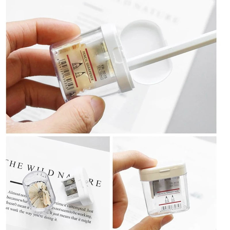 Portable Double Holes Sharpener Clear Round Pencil Sharpener Gift Fo Students