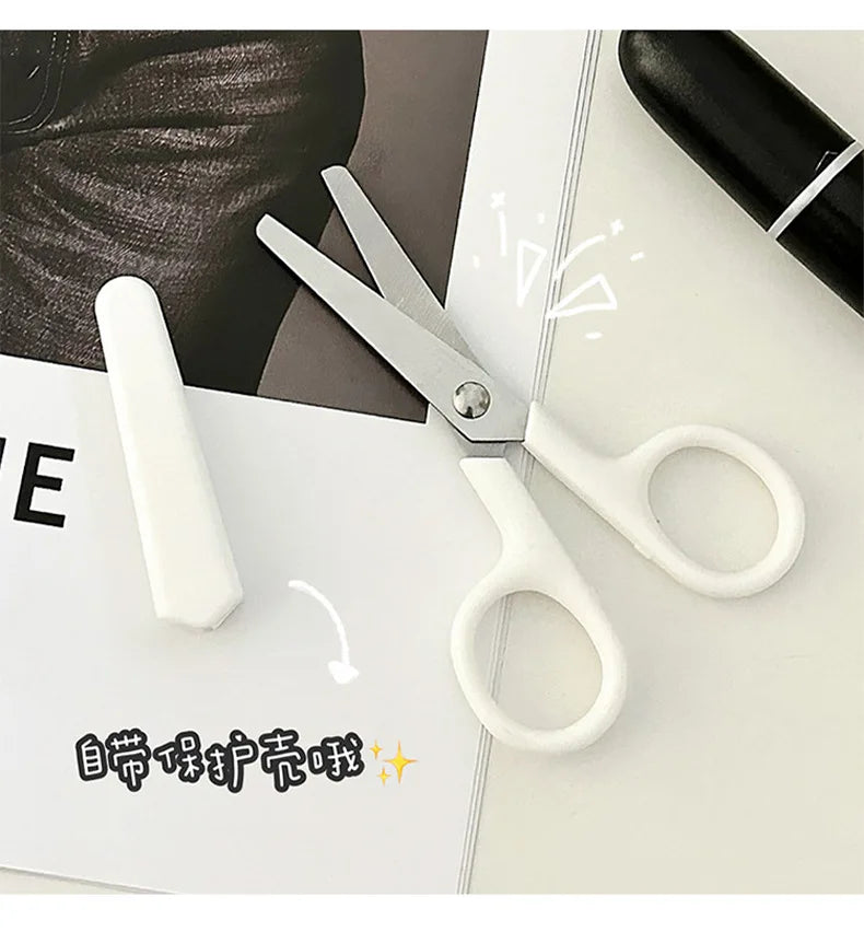 Student cutting scissors Cute mini scissors children's handmade art stainless steel with lid small scissors #4216