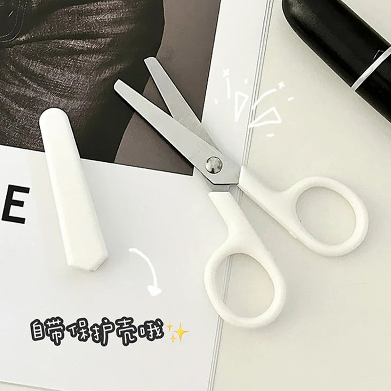 Student cutting scissors Cute mini scissors children's handmade art stainless steel with lid small scissors #4216