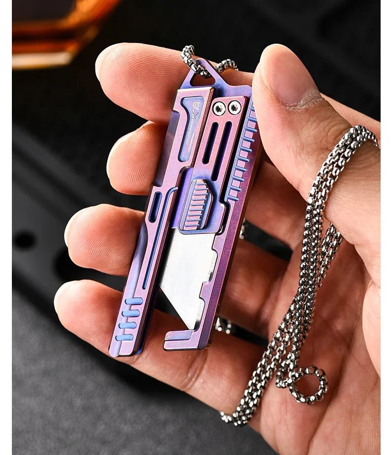 BHBT Titanium alloy Utility Knife Multitool Outdoor Camping Knife Portable Open Box Knife Gift 10pcs Interchangeable SK5 Blades