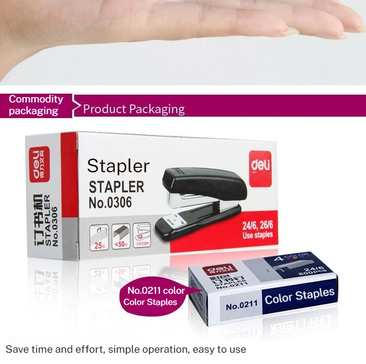 Deli Universal Medium-Sized Stapler Model 0306 Compatible with 24/6 12# Staples Can Staple up to 30 Sheets