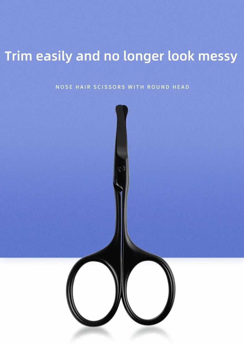 1Pc Stainless Steel Black Round Head Safe Shears Nose Hair Scissors (Do Not Hurt Nose) Stainless Steel Manual Trimming