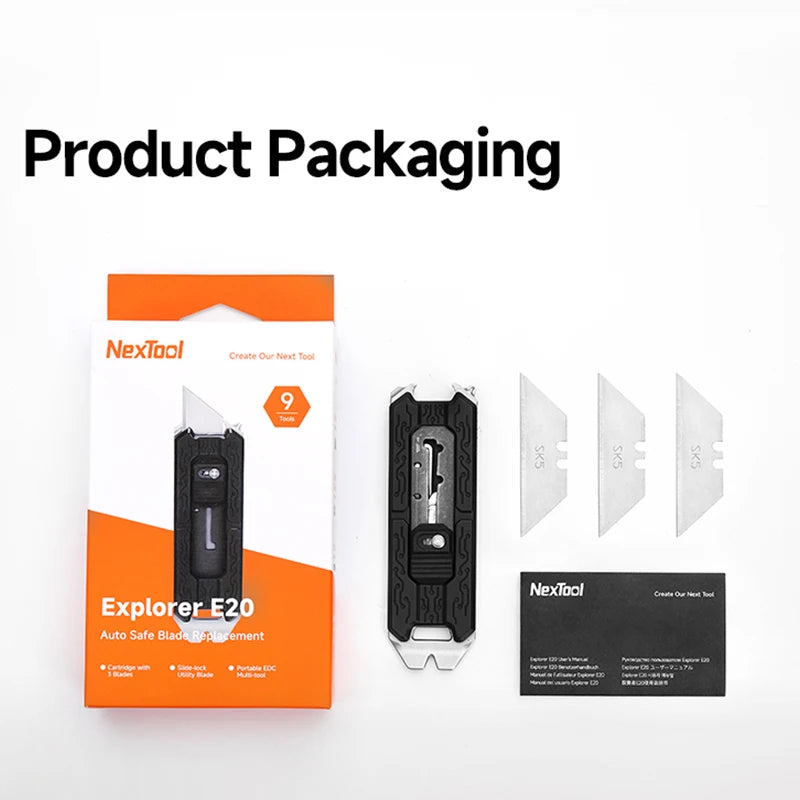 New NexTool Explorer E20 Utility Knife Box Cutter 8-in-1 Multi-tool Innovative Auto Reload Design Mini EDC Tools Built-in Blades