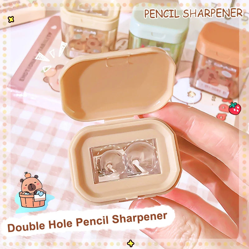 1Pcs Cartoon Capybara Pencil Sharpener Double Hole Pencil Sharpener Portable Mini Manual Pencil Sharpener Student Stationery