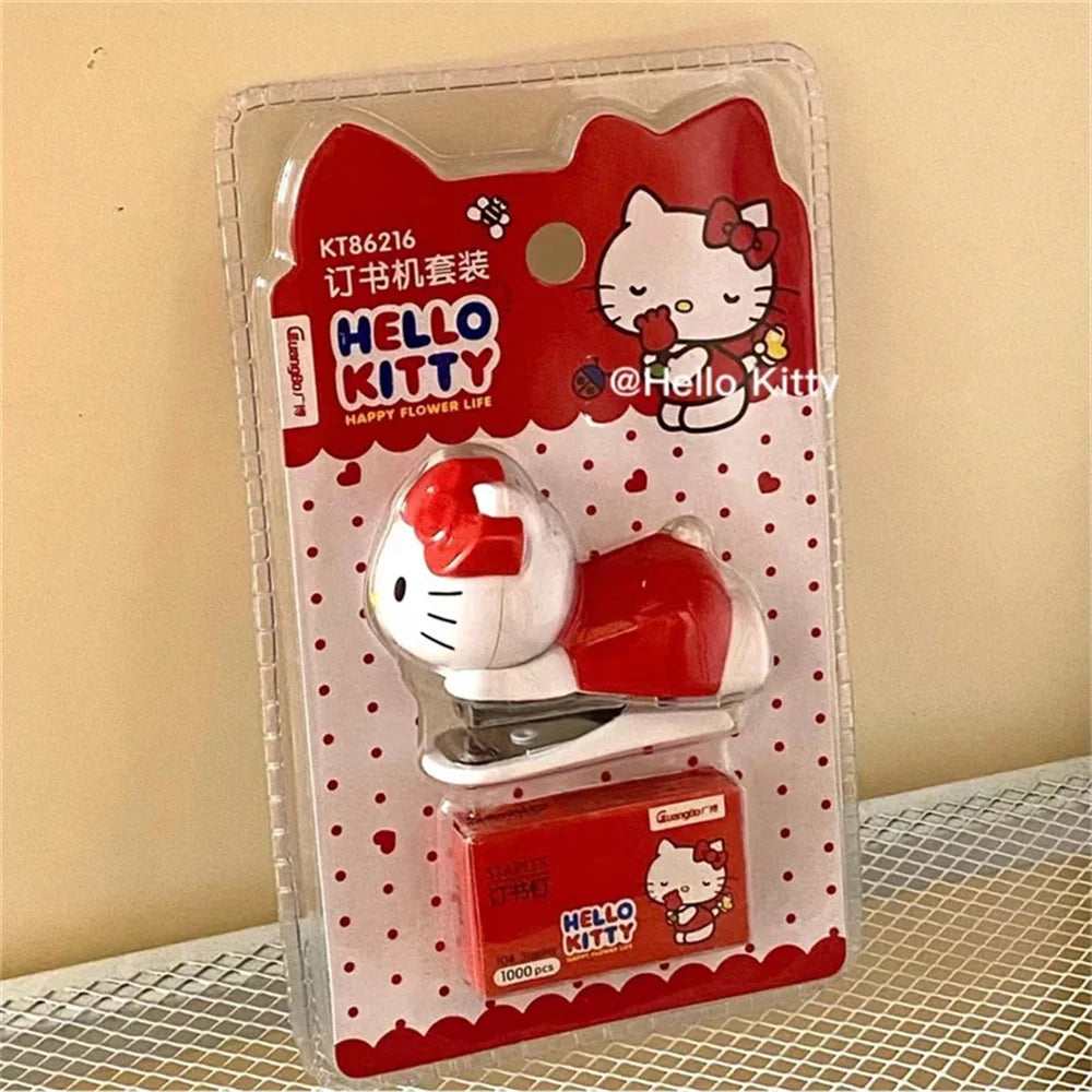 Sanrio Hello Kitty Staplers Set Kawaii Cute Cartoon Kt Cat Student Material Test Paper Mini Binding Machine School Stationery