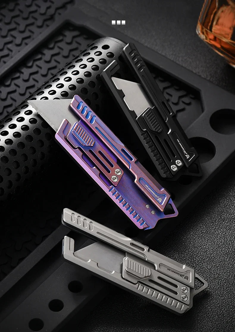 BHBT Titanium alloy Utility Knife Multitool Outdoor Camping Knife Portable Open Box Knife Gift 10pcs Interchangeable SK5 Blades