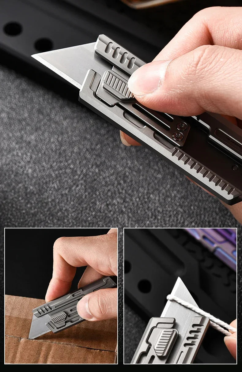 BHBT Titanium alloy Utility Knife Multitool Outdoor Camping Knife Portable Open Box Knife Gift 10pcs Interchangeable SK5 Blades