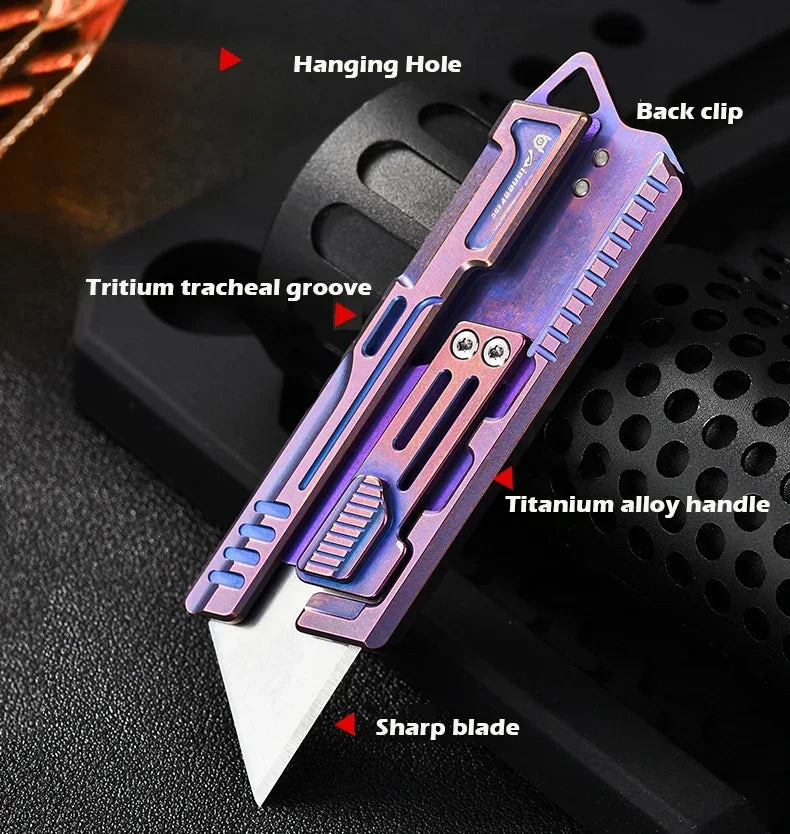 BHBT Titanium alloy Utility Knife Multitool Outdoor Camping Knife Portable Open Box Knife Gift 10pcs Interchangeable SK5 Blades