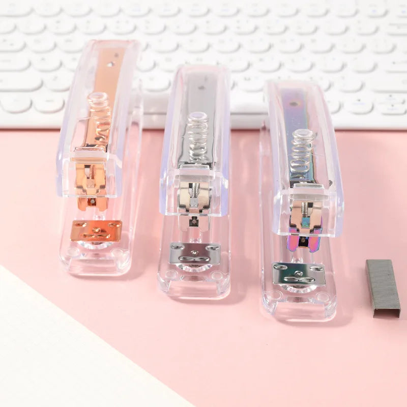 No.12 Transparent Stapler, Rose/Gold/Silver Colors, for Office School Home Use - Compact & Durable