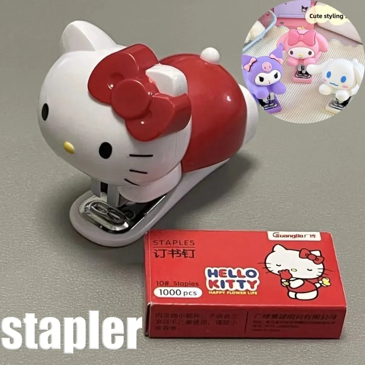 Sanrio Hello Kitty Anime Figures Staplers Set Kawaii Cute Cartoon Student Binding Machine School Office Binding Supplies Stapler