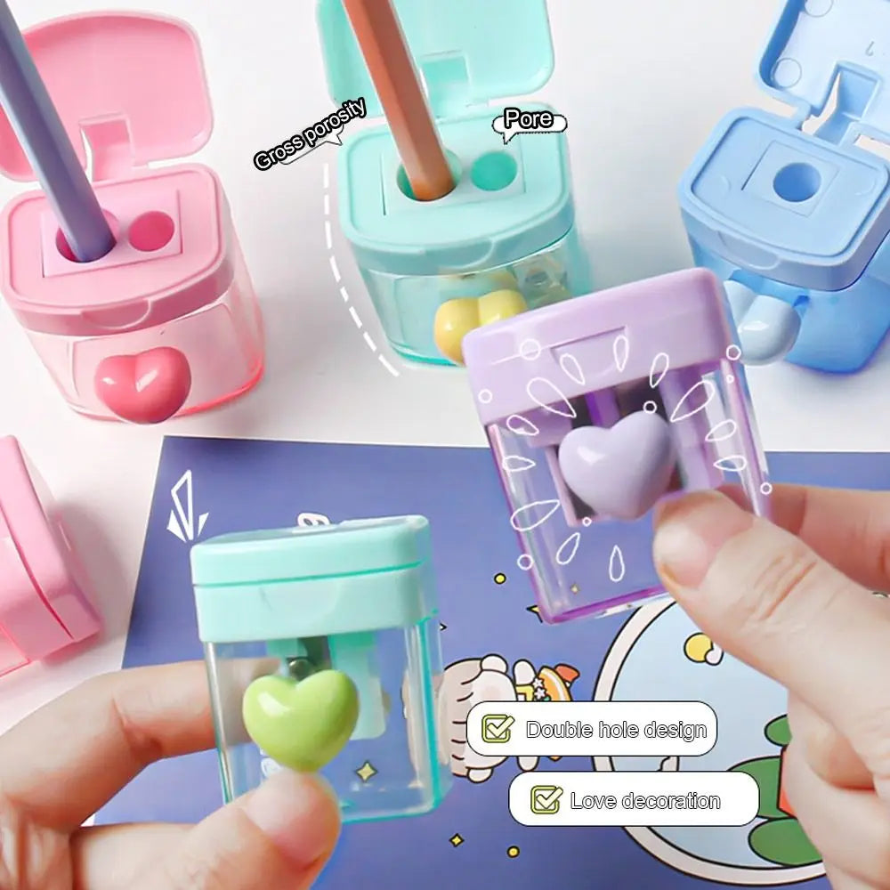 Cartoon Pencil Sharpener Single/Double Hole Pencil Cutter Tool Student Stationery Simple School Office Supplies High Quality