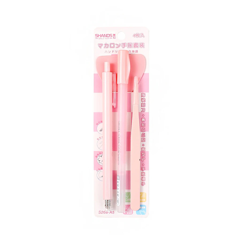 4pcs Precision Craft Tool Kit Precision Craft Utility Knife Tweezers Shovels Glue Pens for Cutting, lettering, splicing, emboss,