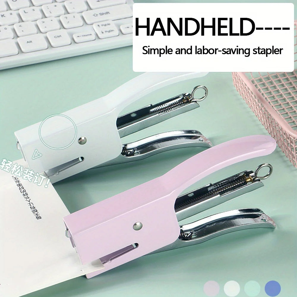 1 Pcs Polychromatic Metal Clip Stapler Hand-held Stapler Portable 24/6 Staples Fashion Stationery Office Supplies