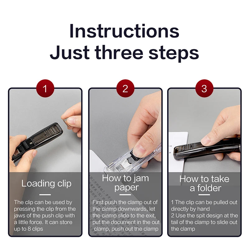 Mini Traceless Reusable Hand Clamp Push Stapler Paper Book File Office School Student Binder Binding Tools Supplies accessories