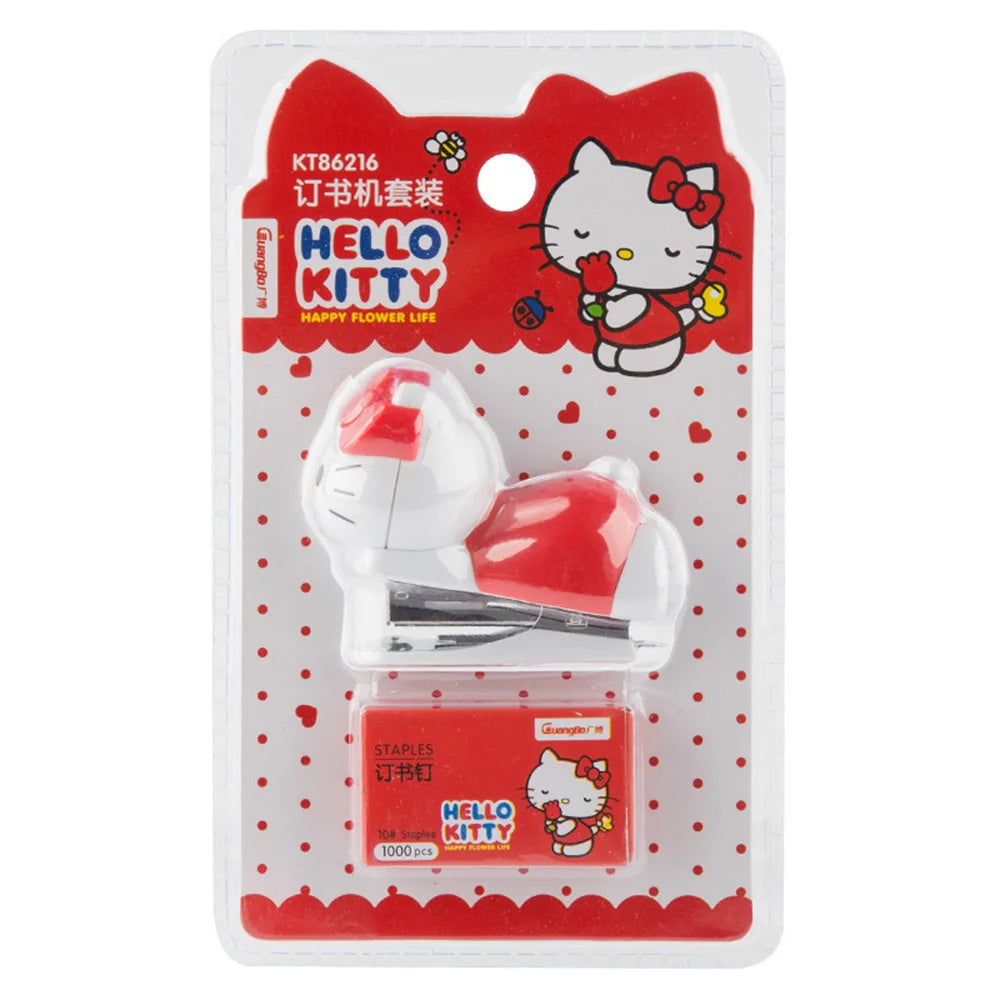 Sanrio Hello Kitty Staplers Set Kawaii Cute Cartoon Kt Cat Student Material Test Paper Mini Binding Machine School Stationery