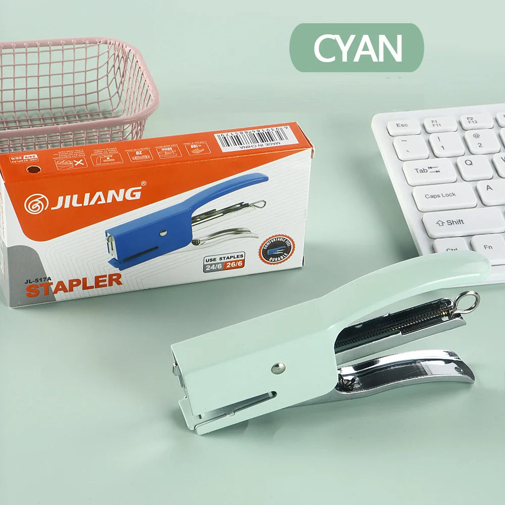 1 Pcs Polychromatic Metal Clip Stapler Hand-held Stapler Portable 24/6 Staples Fashion Stationery Office Supplies