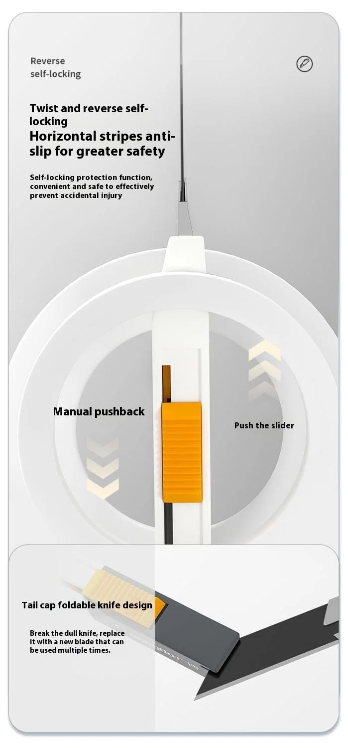 Xiaomi Guangbo Back Push Small Utility Knife Automatic Locking Aluminum Alloy Paper Cutting Knife Carbon Steel Blades Box Cutter