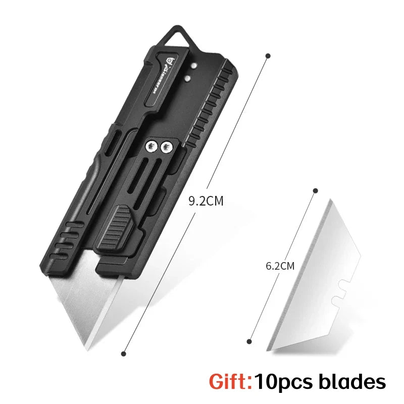 BHBT Titanium alloy Utility Knife Multitool Outdoor Camping Knife Portable Open Box Knife Gift 10pcs Interchangeable SK5 Blades