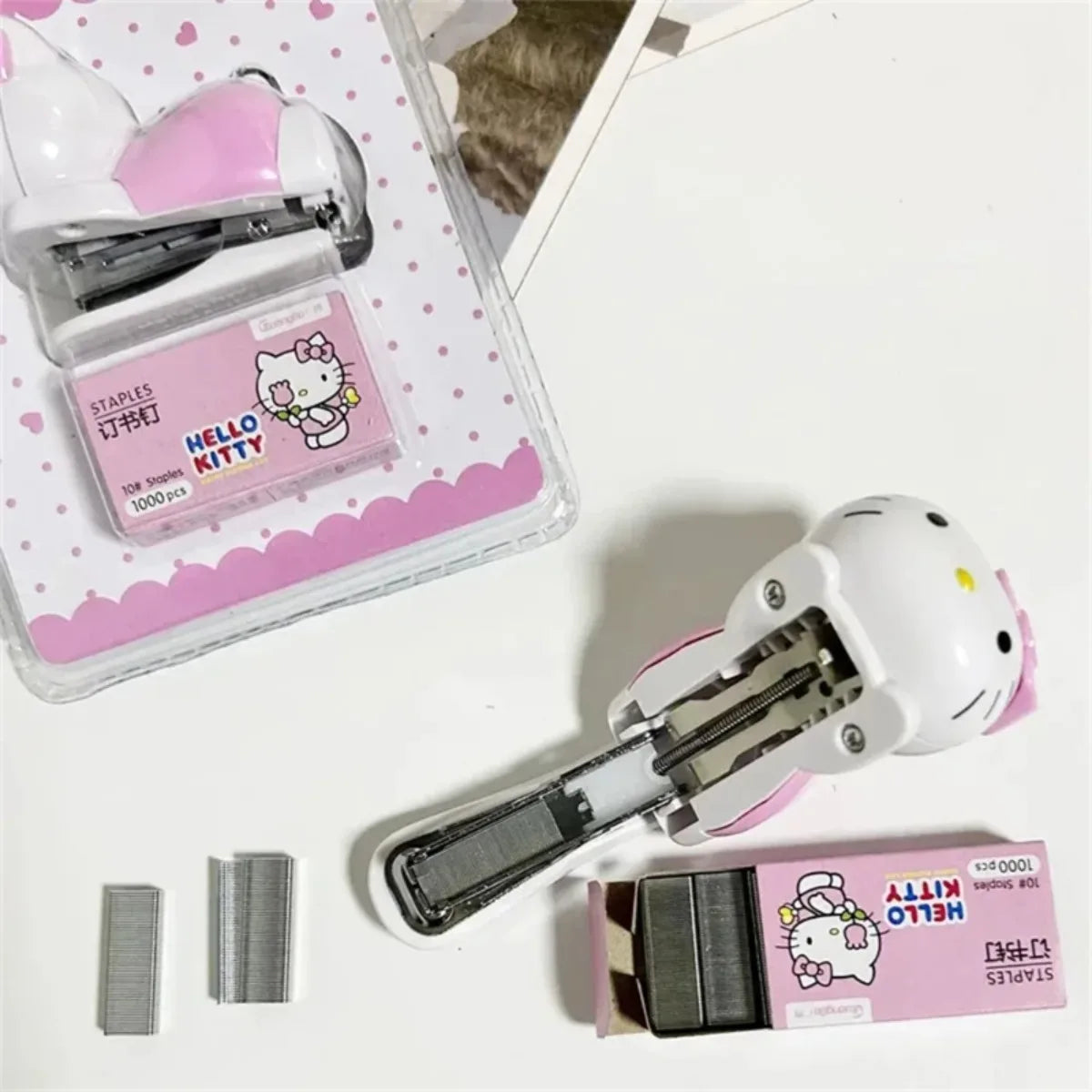 Sanrio Hello Kitty Anime Figures Staplers Set Kawaii Cute Cartoon Student Binding Machine School Office Binding Supplies Stapler