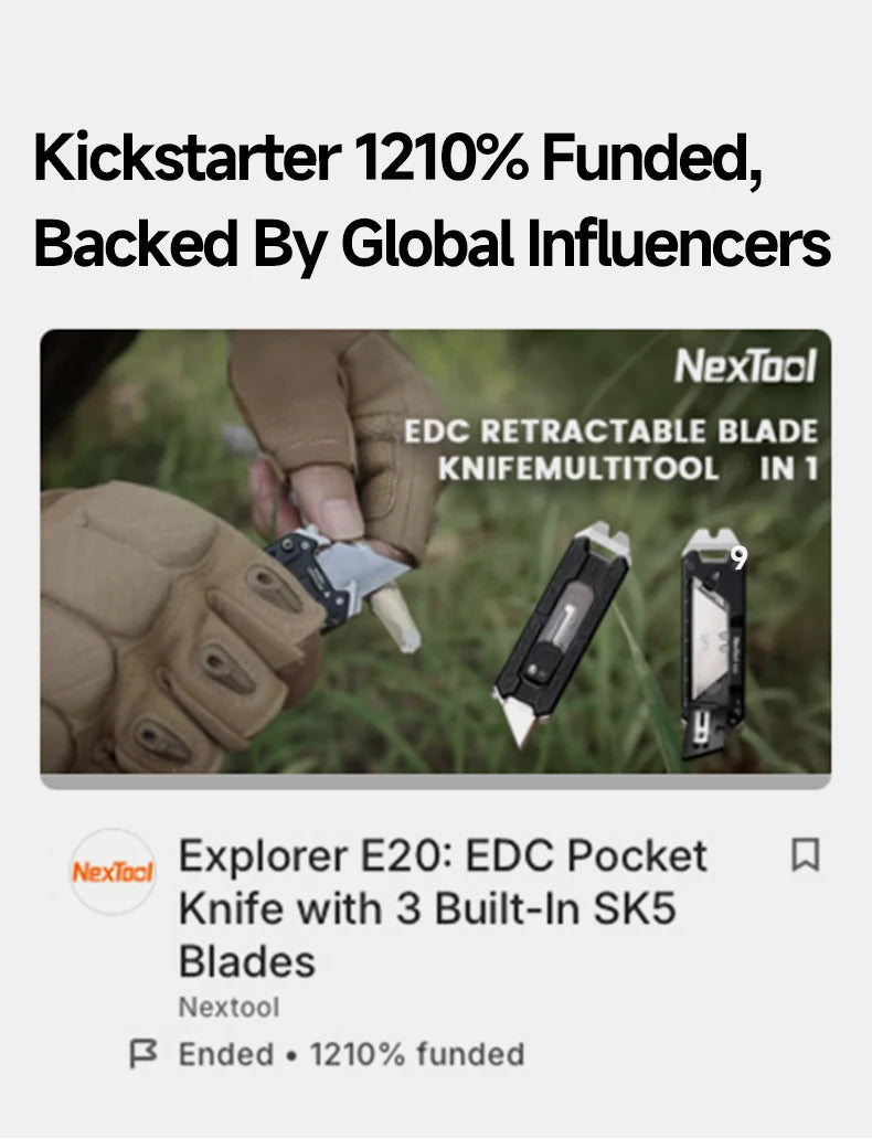 New NexTool Explorer E20 Utility Knife Box Cutter 8-in-1 Multi-tool Innovative Auto Reload Design Mini EDC Tools Built-in Blades