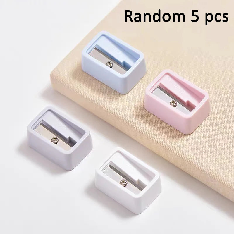 5Pcs Plastic Cute Pencil Mini Sharpeners Candy Color Standard Pencil Cutting Machine Student School Office Stationery