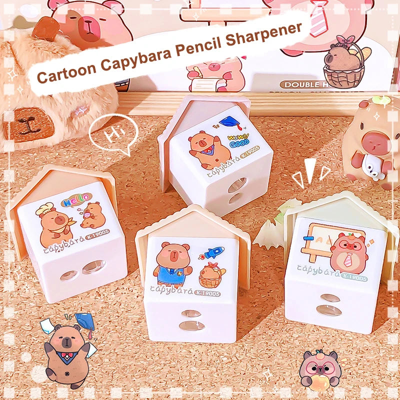 1Pcs Cartoon Capybara Pencil Sharpener Double Hole Pencil Sharpener Portable Mini Manual Pencil Sharpener Student Stationery