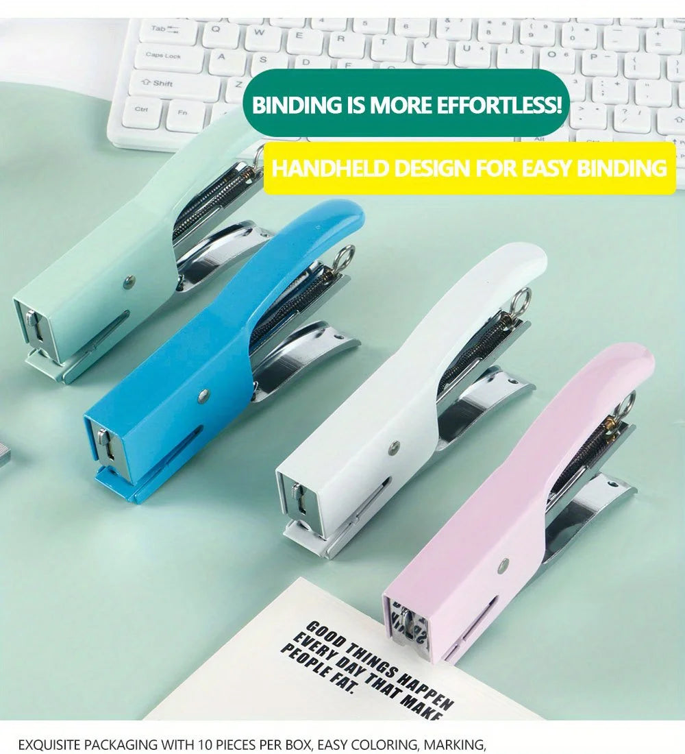 1 Pcs Polychromatic Metal Clip Stapler Hand-held Stapler Portable 24/6 Staples Fashion Stationery Office Supplies