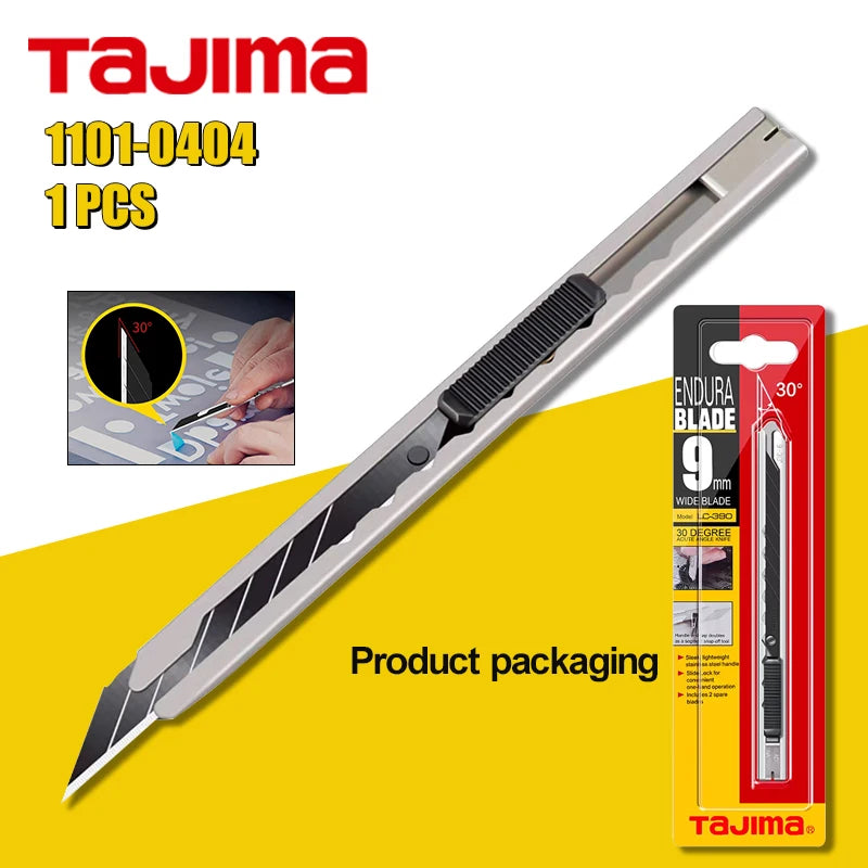 TAJIMA Rugged Mini Utility Knife with 9mm Stainless Steel Blades Push Button Design LC390B Compact Cutting Tool