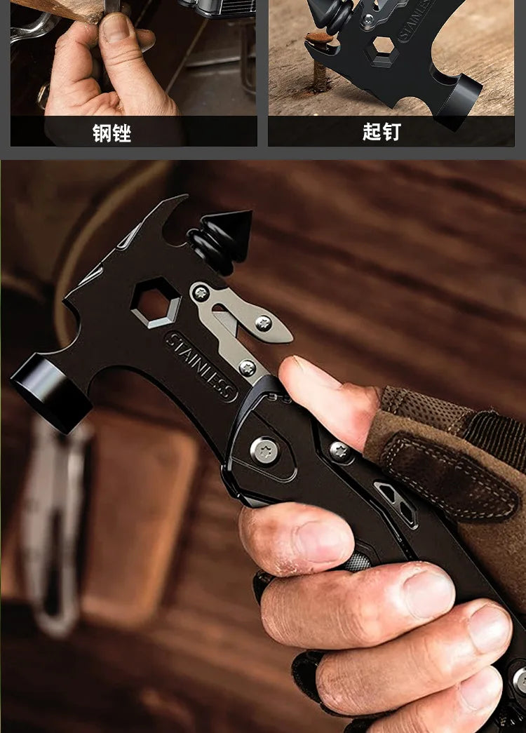 16-in-1 Multitool Hammer Outdoor Multi Tool Utility Knife Camping Survival Gear Gifts for Dad Christmas Gift To Husbands Men