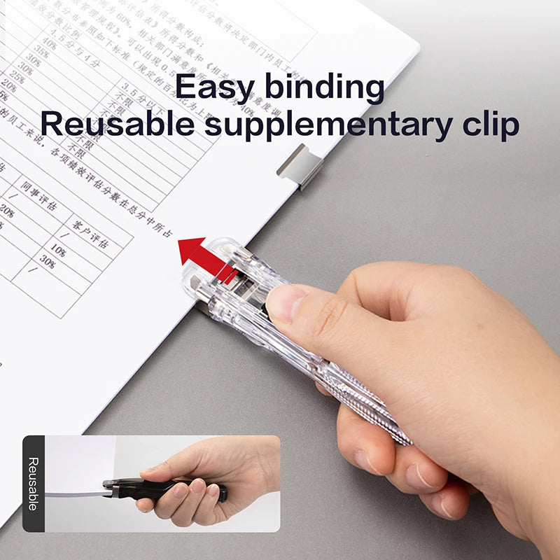Mini Traceless Reusable Hand Clamp Push Stapler Paper Book File Office School Student Binder Binding Tools Supplies accessories
