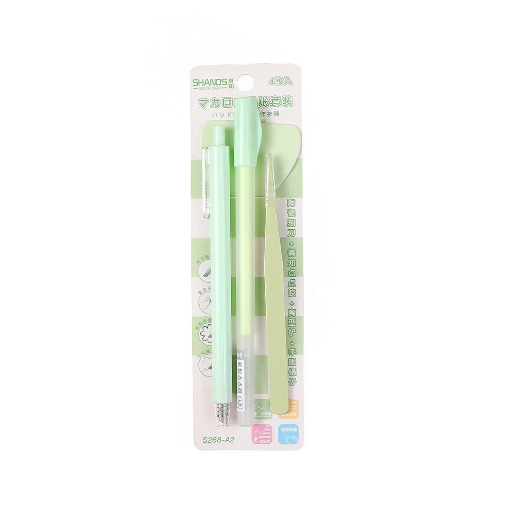 4pcs Precision Craft Tool Kit Precision Craft Utility Knife Tweezers Shovels Glue Pens for Cutting, lettering, splicing, emboss,