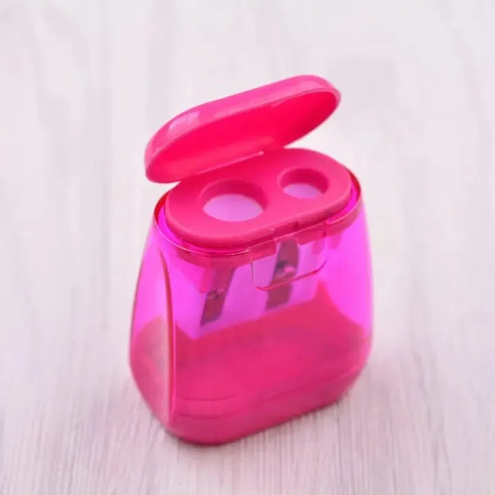 1pc Student Plastic Color Transparent Pencil Sharpener Geometric Double Hole Sketch Pencil Sharpener Manual Pencil Sharpener