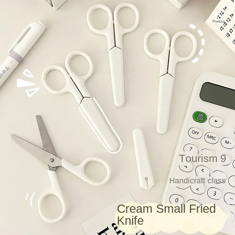 Student cutting scissors Cute mini scissors children's handmade art stainless steel with lid small scissors #4216