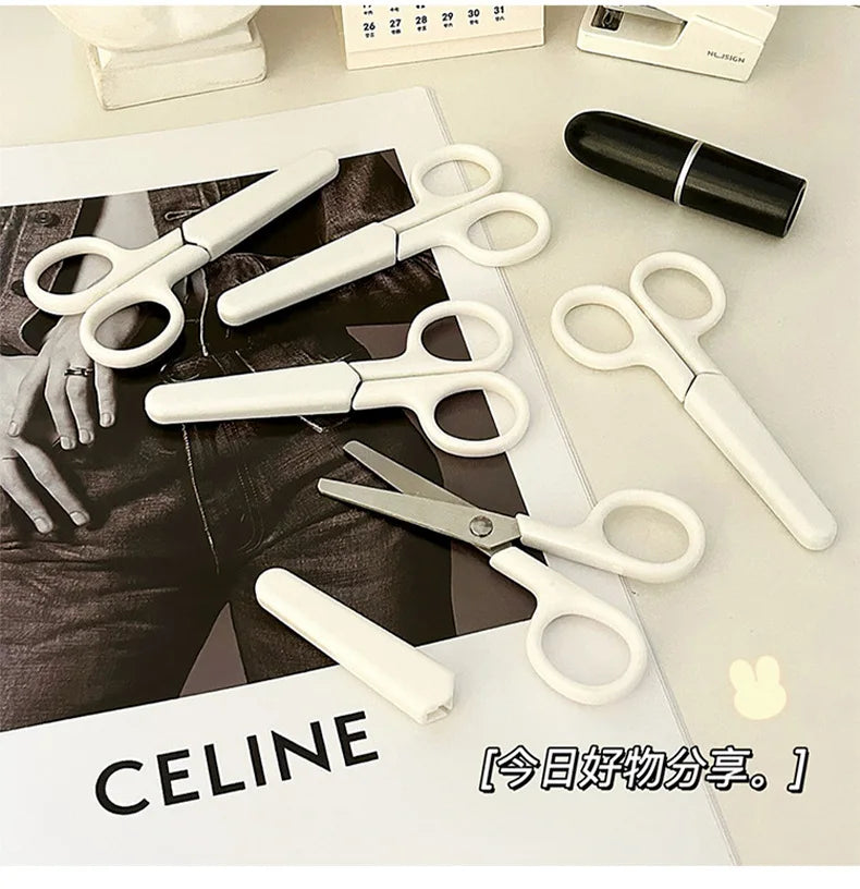 Student cutting scissors Cute mini scissors children's handmade art stainless steel with lid small scissors #4216